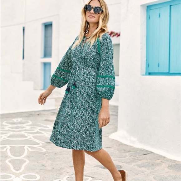 Boden Dresses & Skirts - Boden Heidi Jersey Dress Green Floral 12 Boho Casual Midi Balloon Sleeve Lace